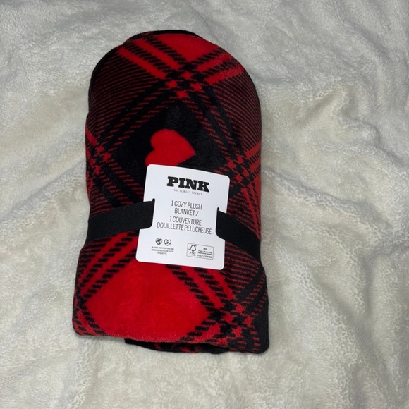 VS PINK Red and Black Plaid Blanket - Picture 2 of 4